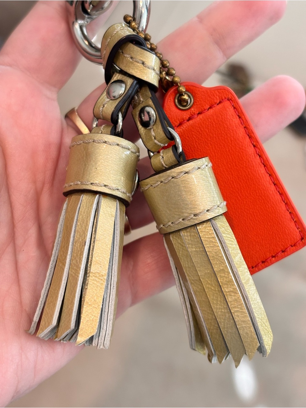 COACH Legacy Leather Tassels & Orange Hangtag Keychain Bag Charm - Picture 6 of 9